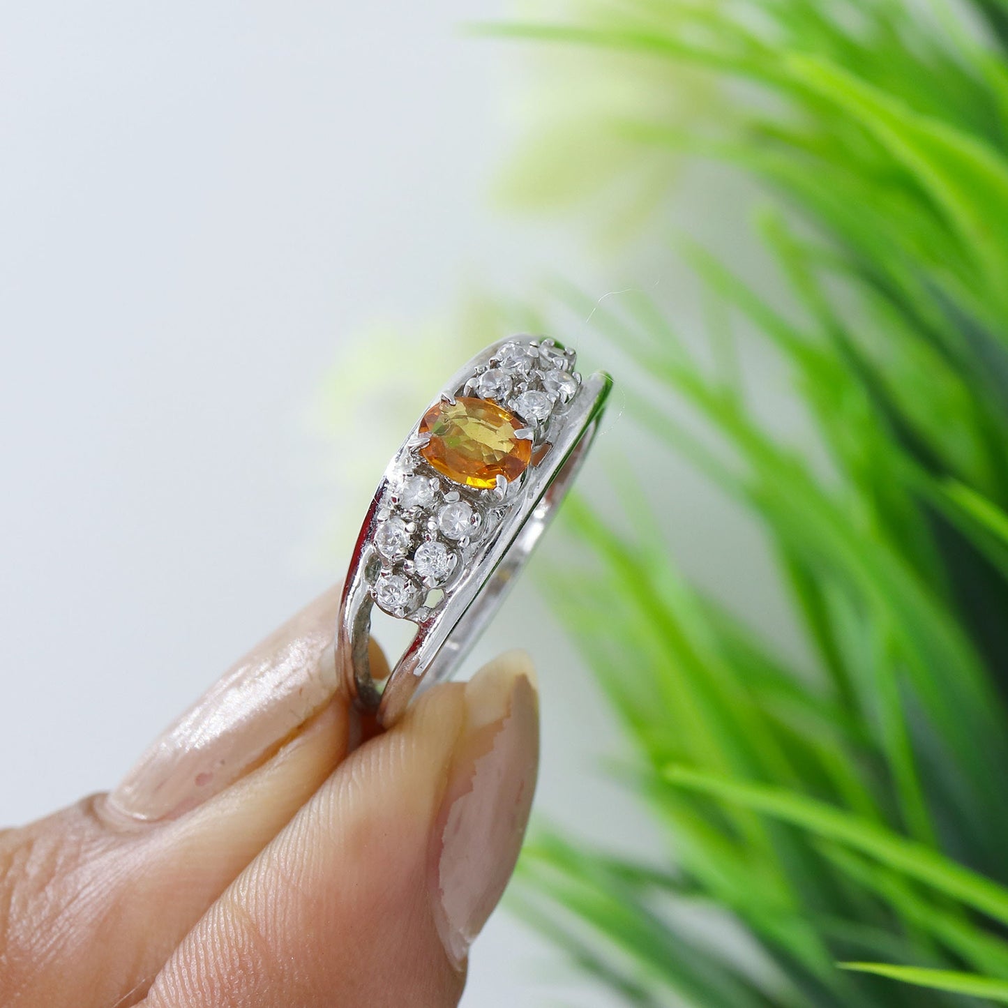Classic Yellow Orange Sapphire Cubic Zirconia Ring Silver