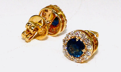 Real Blue Sapphire Stud Earring 14K Gold