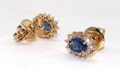 Yellow Blue Sapphire Studs Earring 14K Gold