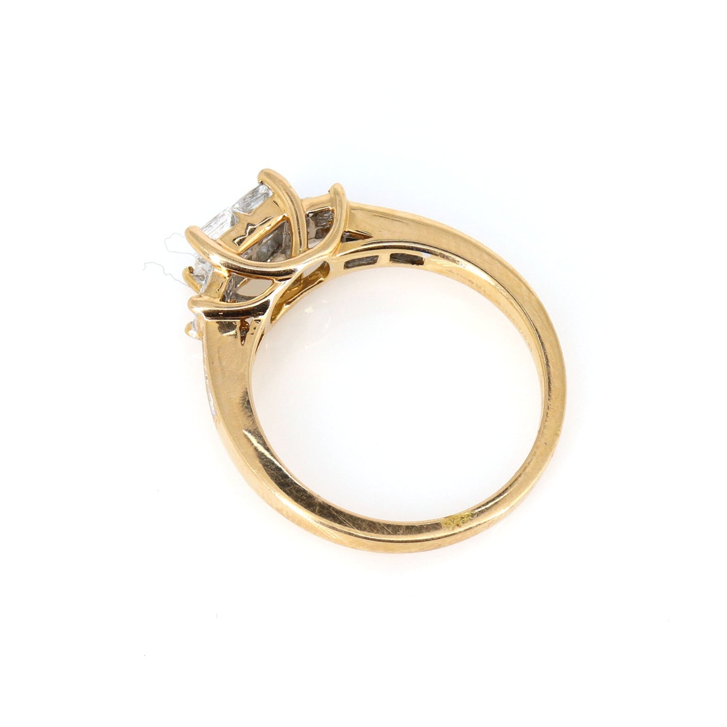 Estate Rose 0.96 Princess Cut Invisible Illusion Round Cut Channel 3 Stones Ring 18K Gold