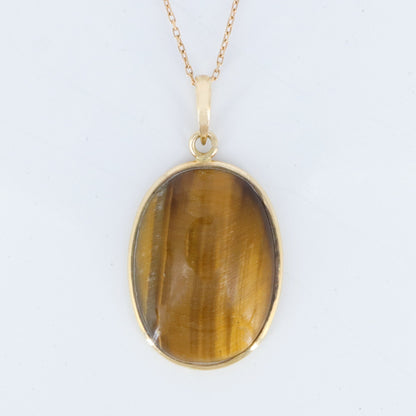 Tiger'S Eye Gemstone Pendant 14K Gold