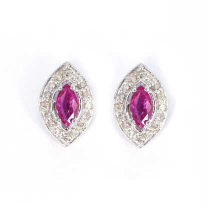 Evil Eye 925 Sterling Studs Ruby & Studs Birthday Wife Studs Dainty Marquise Cut Stone Silver