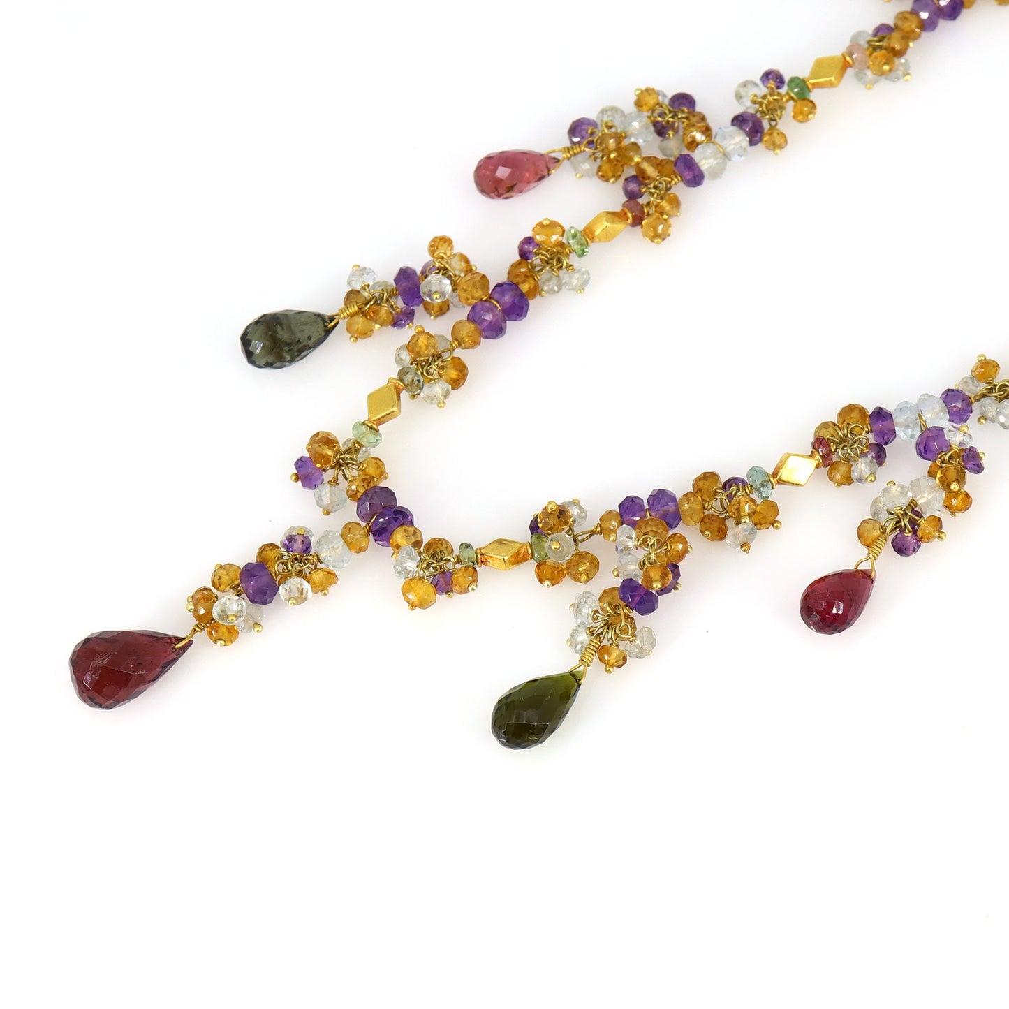 Yellow Antique Multi Gemstone Necklace 18K Gold