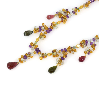Yellow Antique Multi Gemstone Necklace 18K Gold
