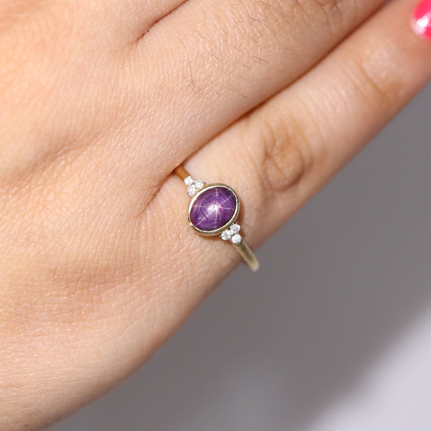 Certified Genuine Star Ruby Cabochon Solitaire Ring 14K Gold