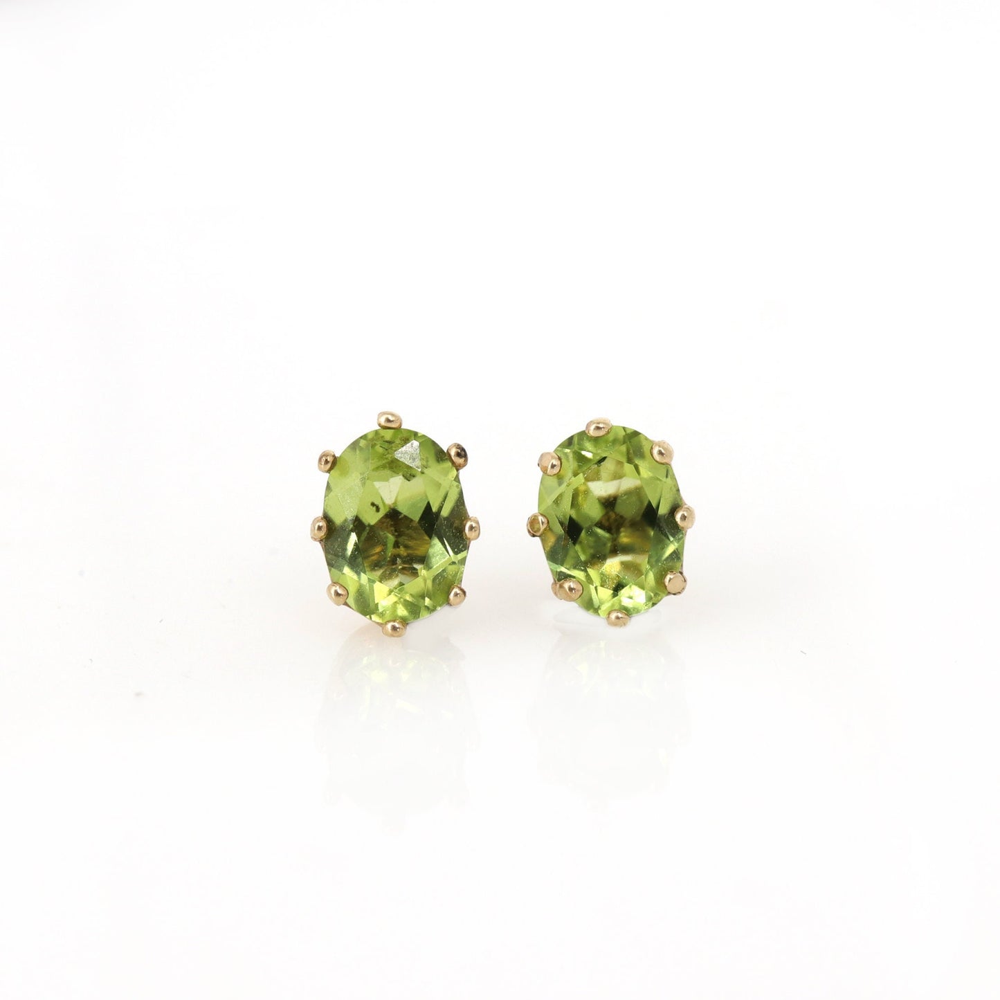 Tiny Oval Cut Green Peridot Gemstone Studs 9K Yellow Peridot Earring Gold