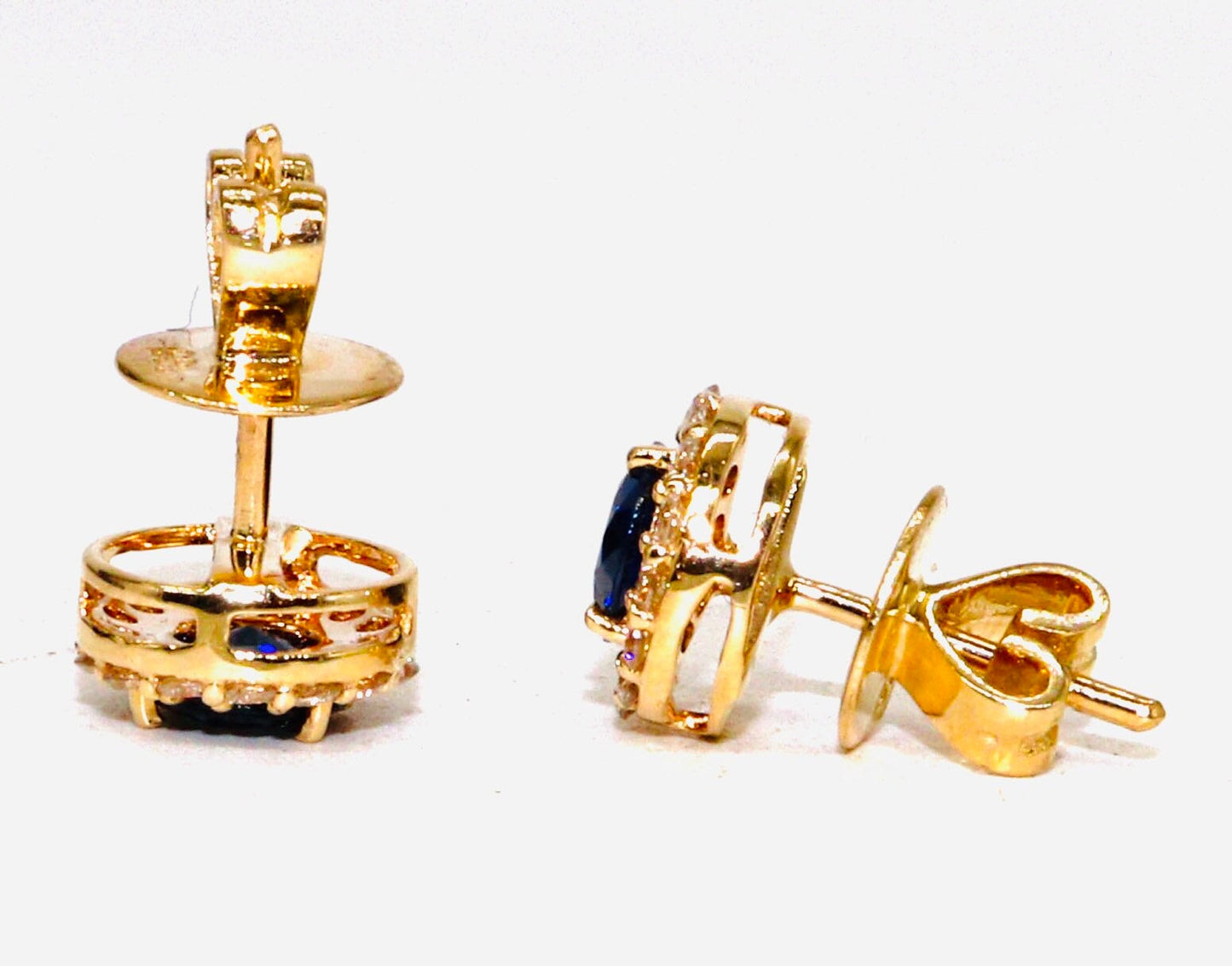 Real Blue Sapphire Stud Earring 14K Gold