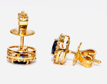 Real Blue Sapphire Stud Earring 14K Gold