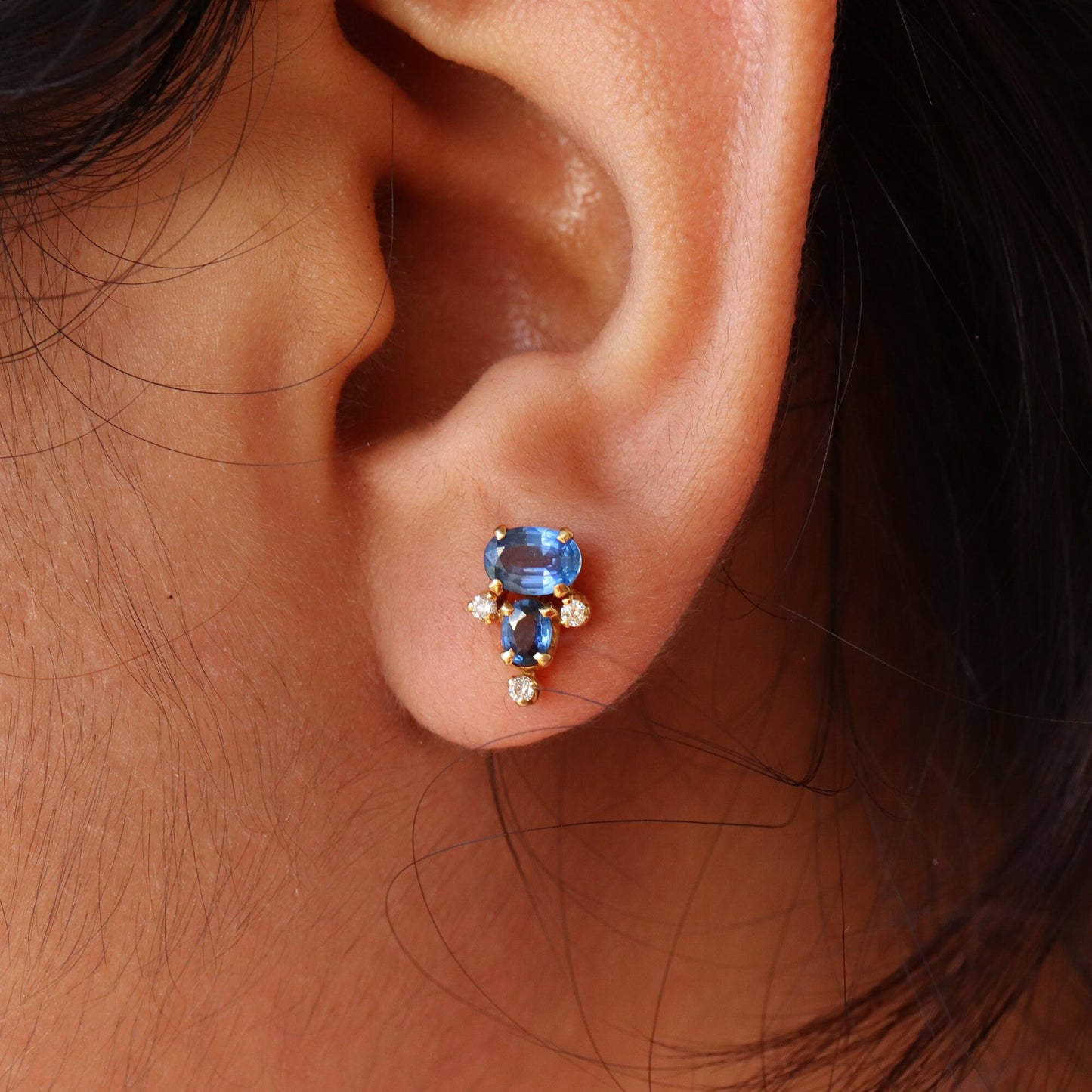 Yellow Studded Blue Sapphire Studs Sapphire Earring 18K Gold