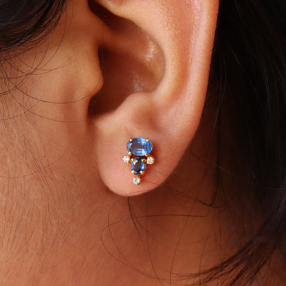 Yellow Studded Blue Sapphire Studs Sapphire Earring 18K Gold