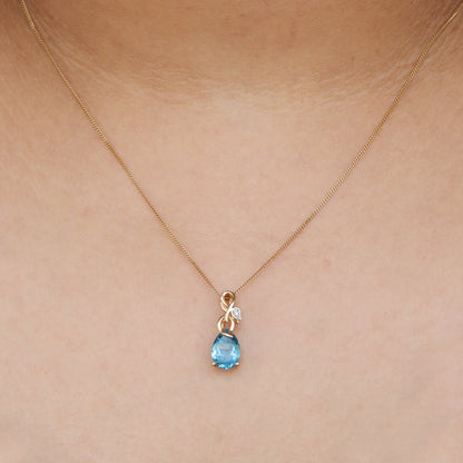 Pear Shape Designer Loop Blue Topaz Necklace 14K Gold