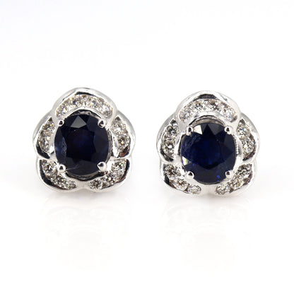 Ceylon Blue Sapphire Stud Earring 18K Gold