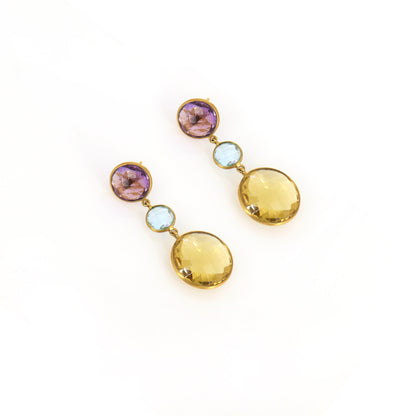 Amethyst Blue Topaz Beer Quartz Earring 18K Gold