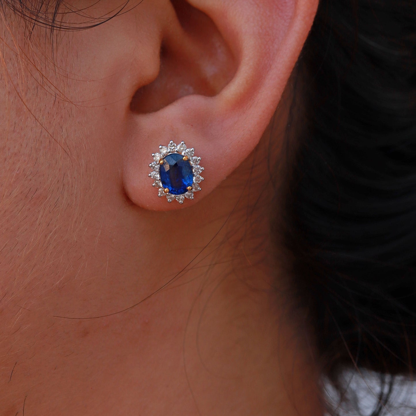 Kyanite Halo Studs: Yellow Earring 18K Gold