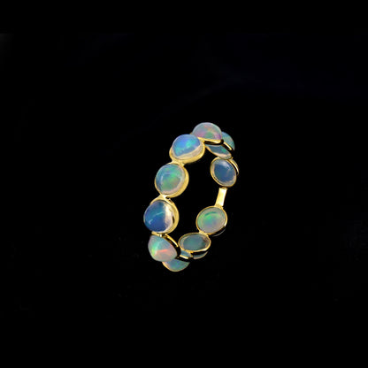 Ethiopian Opal Gemstone Stackable Wedding Band / Yellow Petite Bezel Jewelry Ring 18K Gold