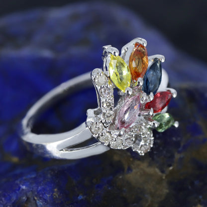 Multi Sapphire Ring Silver