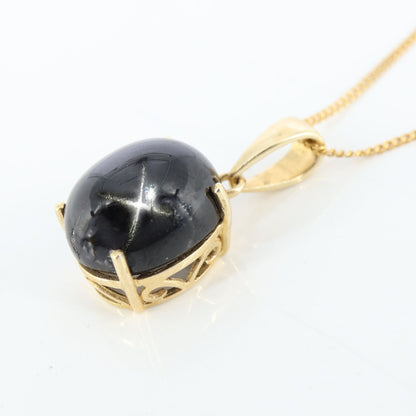 Black Star Gemstone Pendant 14K Gold