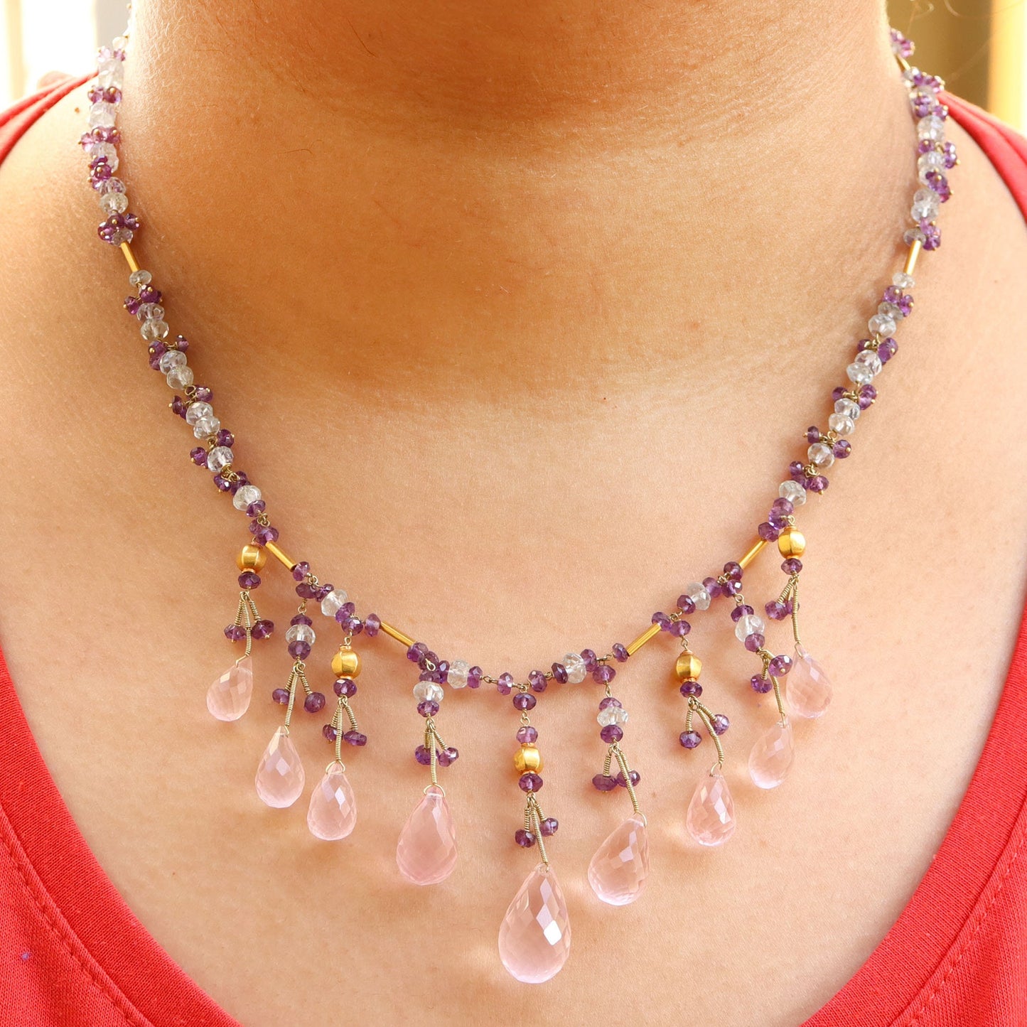 Rose Quartz Necklace 18K Gold