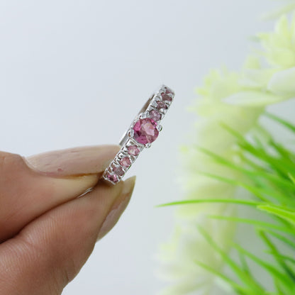 Solitaire Pink Tourmaline Ring Silver