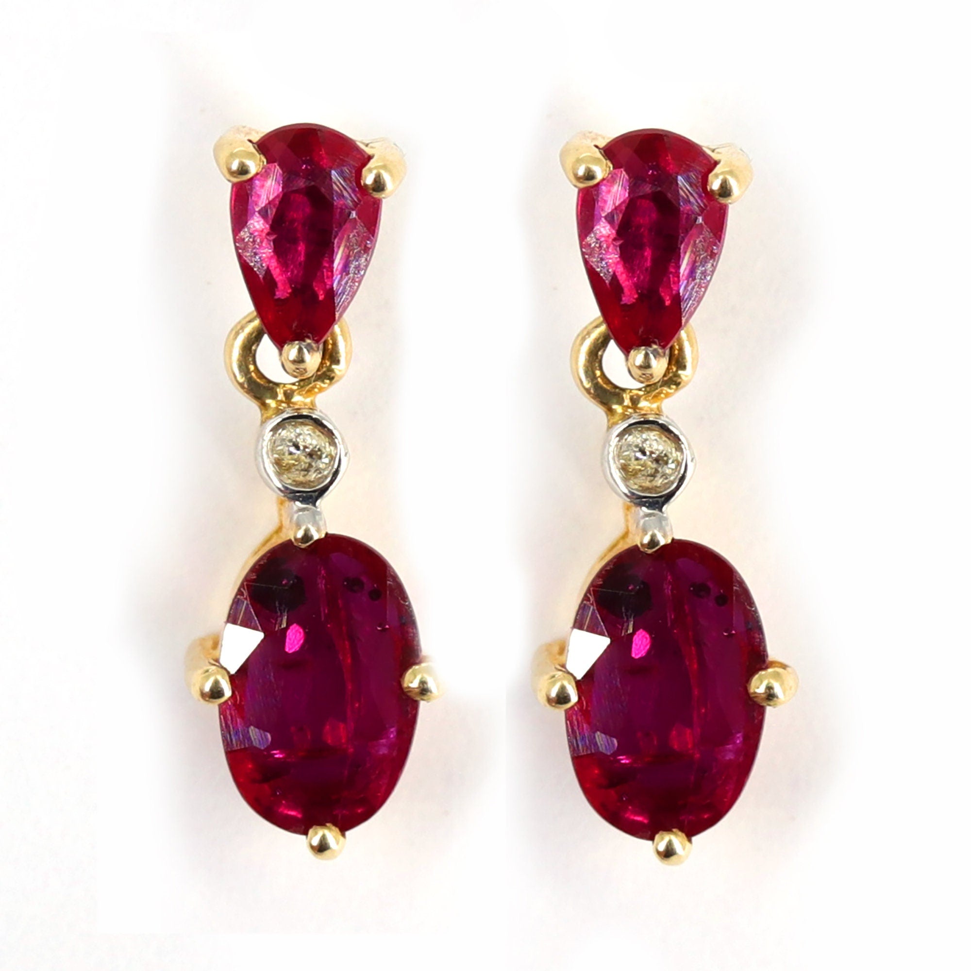 Ruby Studs/ Yellow Dainty Studs/ 15X5.5Mm Size Earring 14K Gold