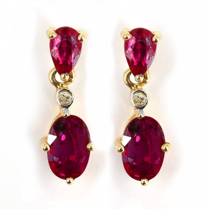 Ruby Studs/ Yellow Dainty Studs/ 15X5.5Mm Size Earring 14K Gold