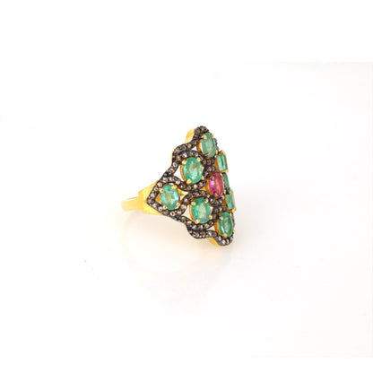 Emerald Pink Sapphire Gemstone Ring Silver