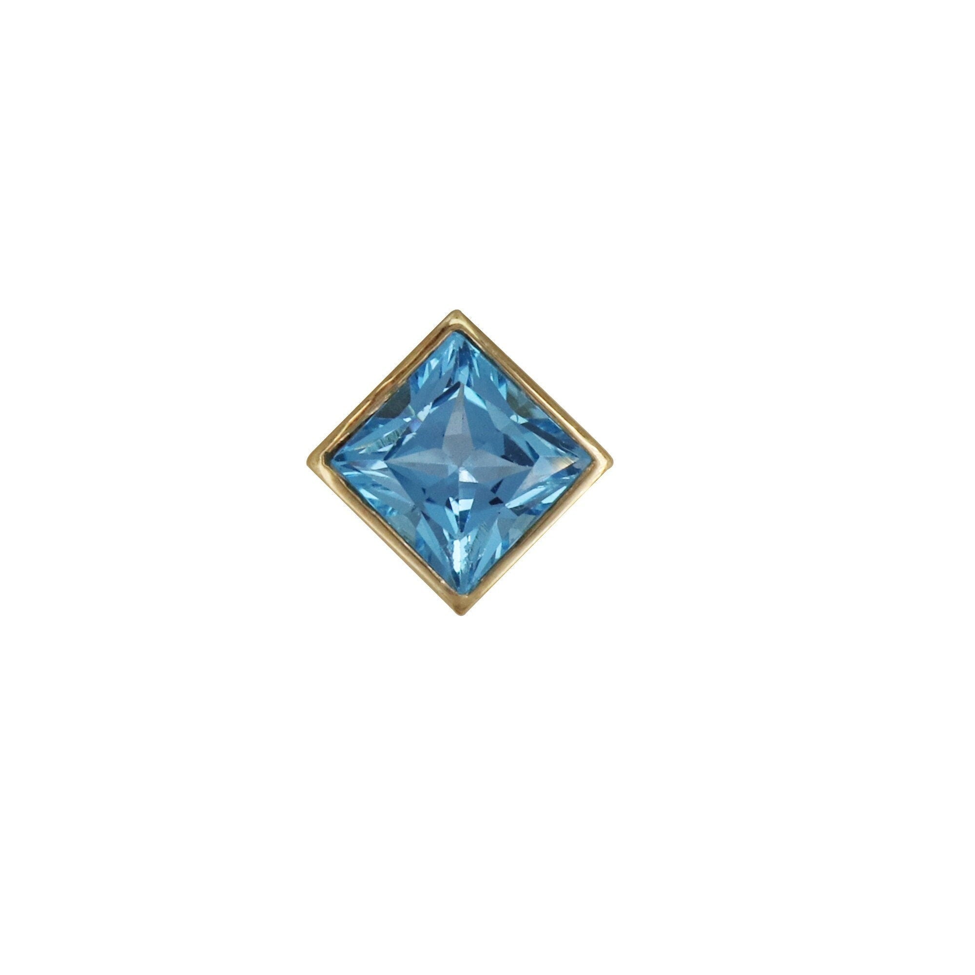 Square Shape Blue Topaz Pendant 14K Gold