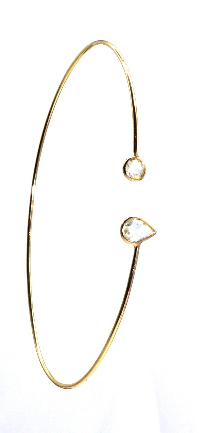Flexible Bangle Rose Cut . Round Rose Cut Pear Rose Cut Girl Bangle Handmade Bangle. 18K Gold