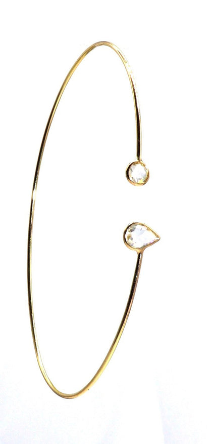 Flexible Bangle Rose Cut . Round Rose Cut Pear Rose Cut Girl Bangle Handmade Bangle. 18K Gold