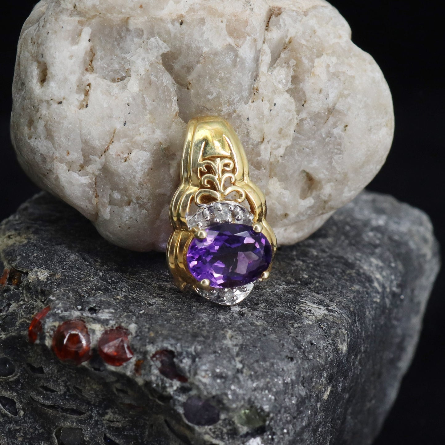 Unique Design Amethyst Necklace 14K Gold