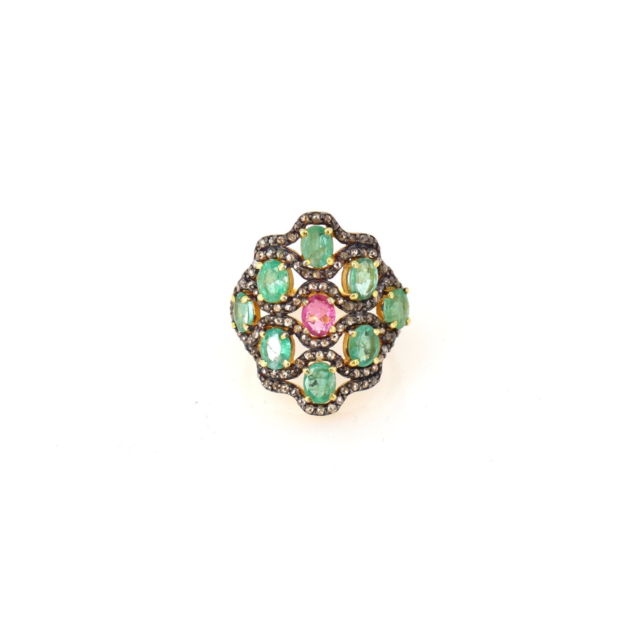 Emerald Pink Sapphire Gemstone Ring Silver