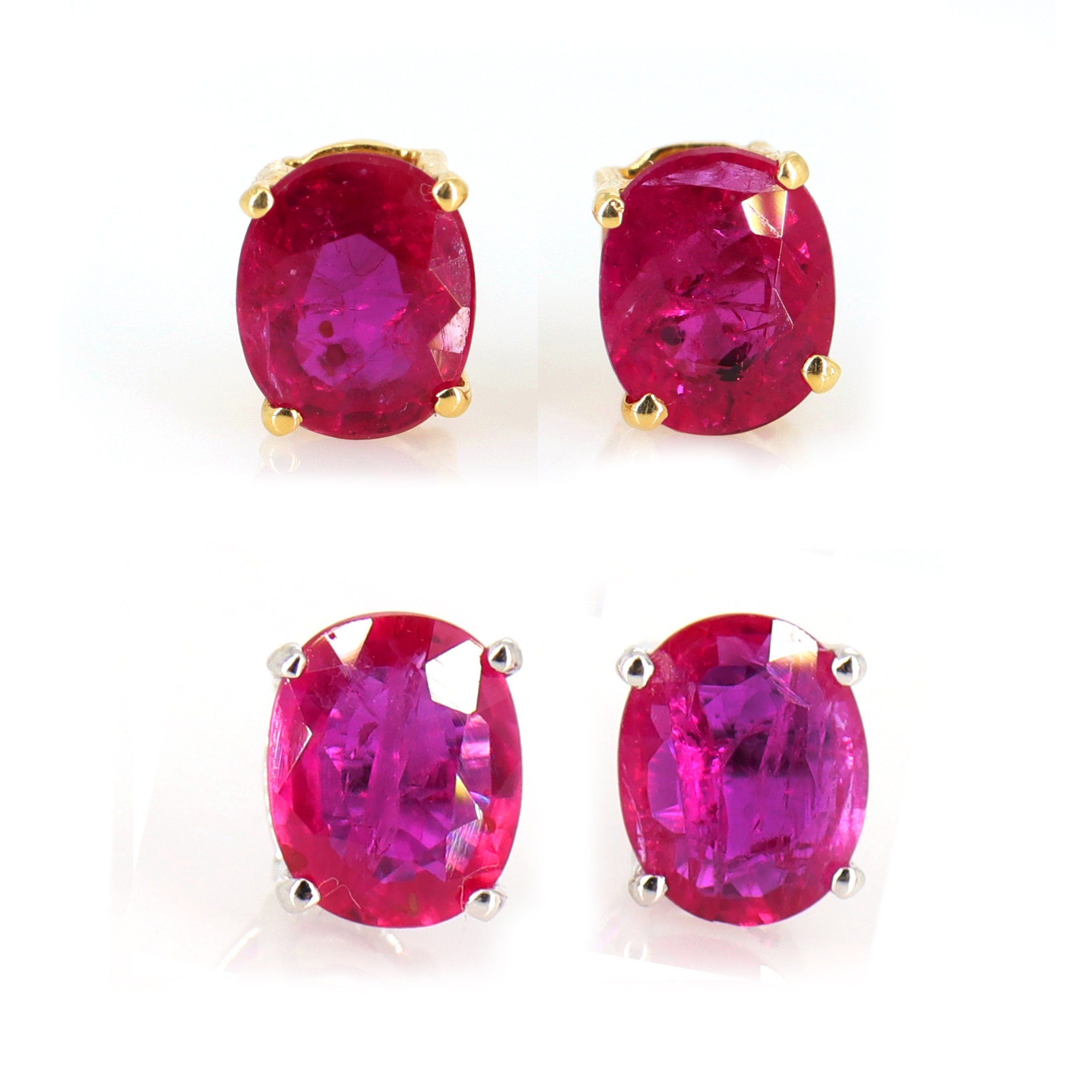 1.26 Ruby Studs Yellow/White Dainty Ruby Studs 6X5Mm Genuine Ruby Tiny Ruby Push Back Studs 18K Gold