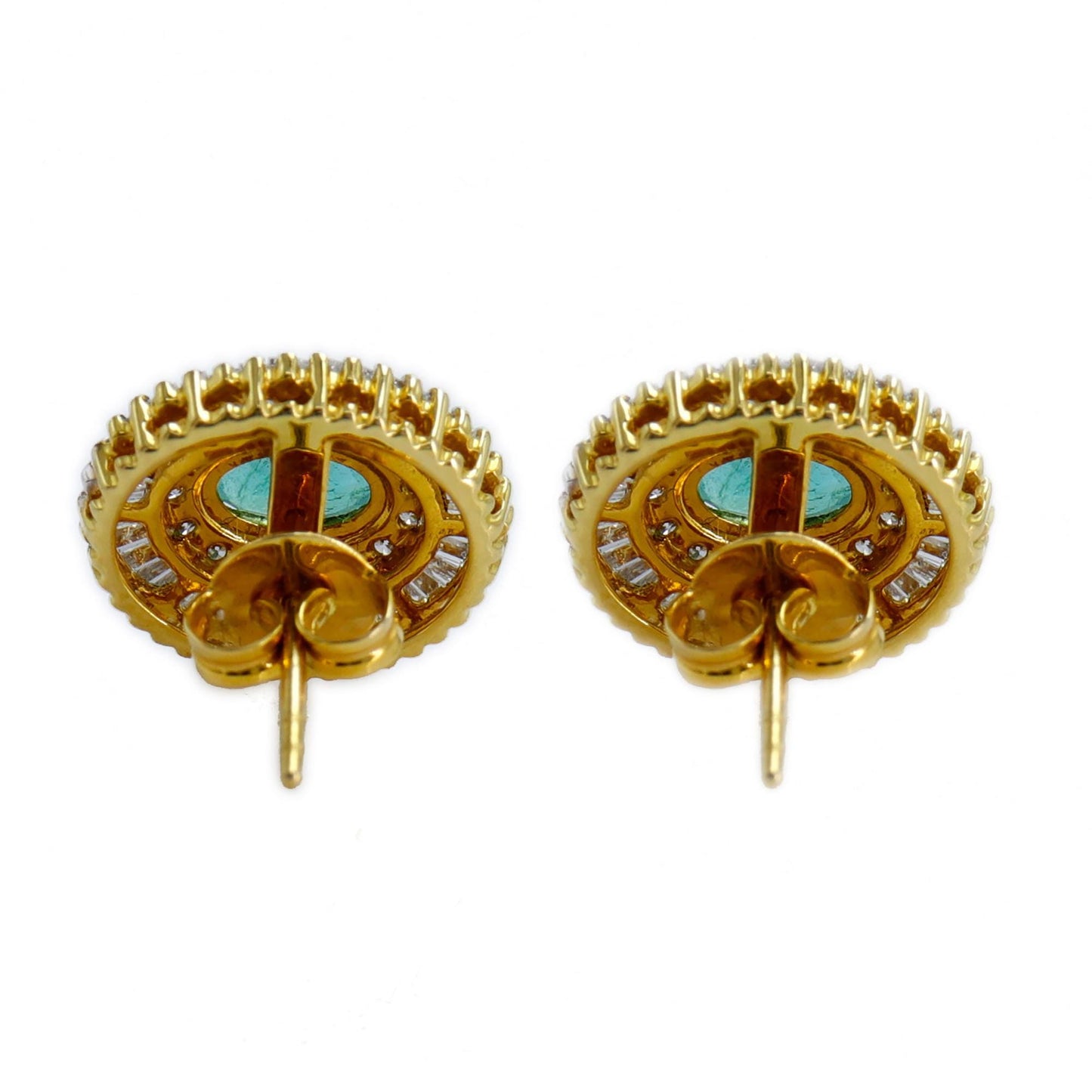 Yellow Studs Oval Cut Emerald & Tapered Baguette Cut Elegant Earring 18K Gold