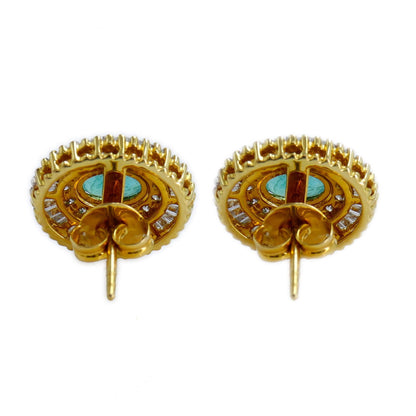 Yellow Studs Oval Cut Emerald & Tapered Baguette Cut Elegant Earring 18K Gold