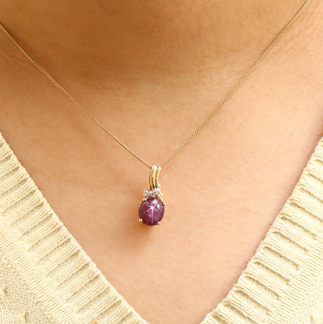 Star Ruby Necklace 14K Gold