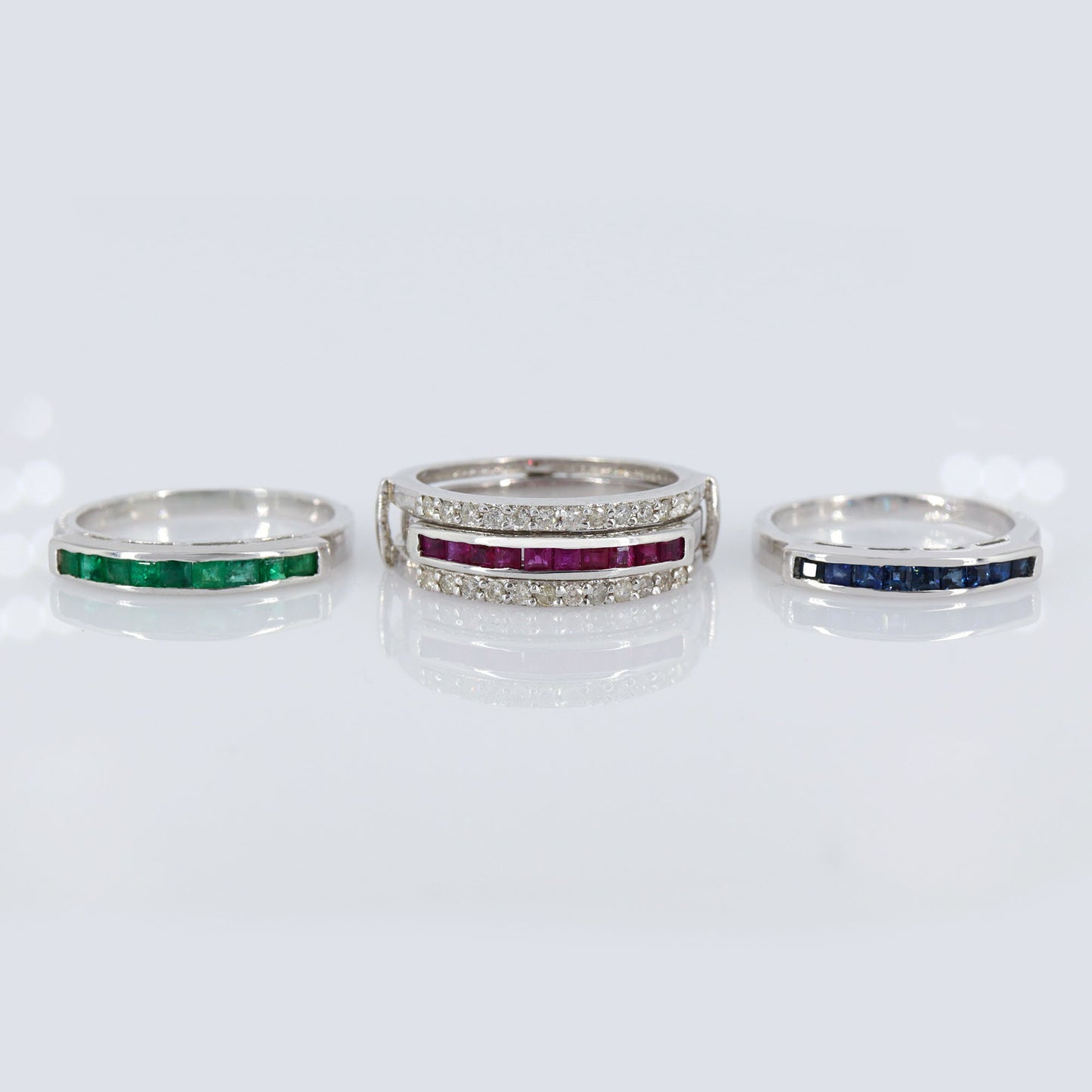 Magical Band Band Half Eternity Band Ruby Blue Sapphire Emerald Stone Ring Silver