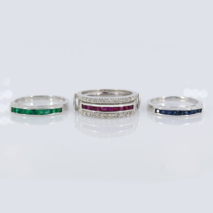 Magical Band Band Half Eternity Band Ruby Blue Sapphire Emerald Stone Ring Silver