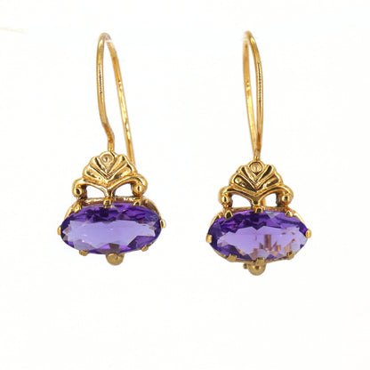 Faceted Amethyst Gemstone Earring Gold
