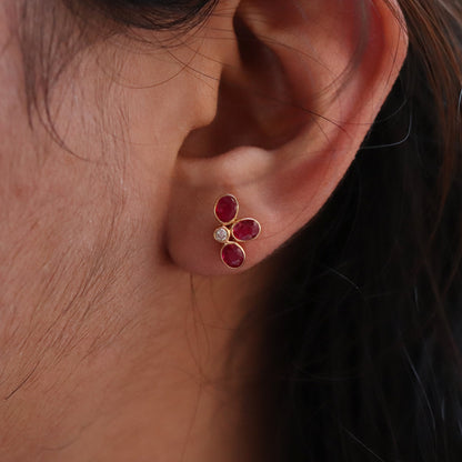 Genuine Sapphire/Ruby Studs/ Yellow Blue Sapphire/Ruby Earring 14K Gold