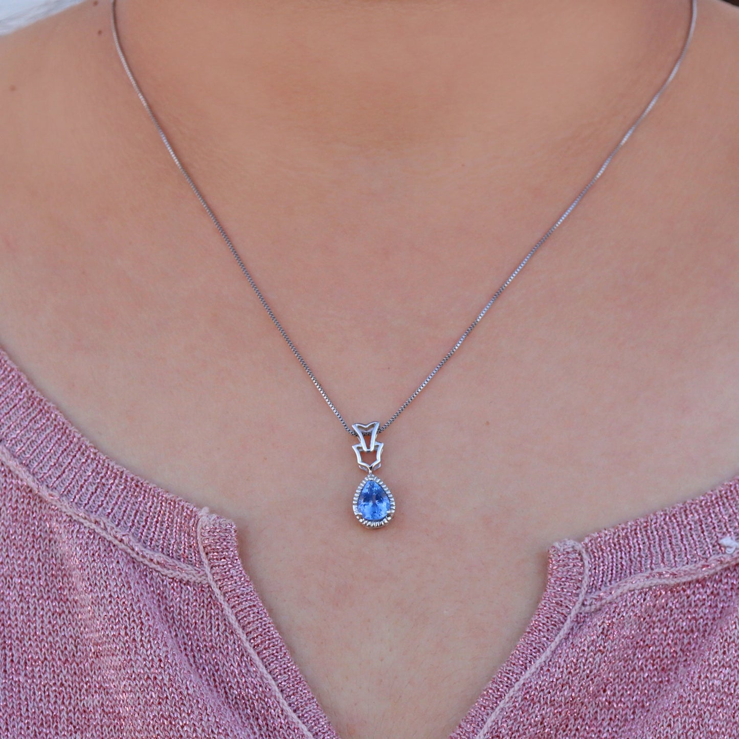 Pear Cut Blue Sapphire Pendant 14K Gold