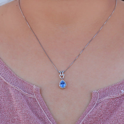 Pear Cut Blue Sapphire Pendant 14K Gold