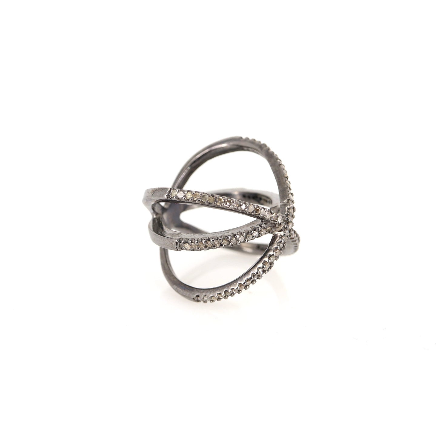 Pave Crossover Ring Silver