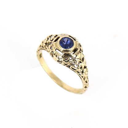 Old Filigree Edwardian Sapphire Ring Gold