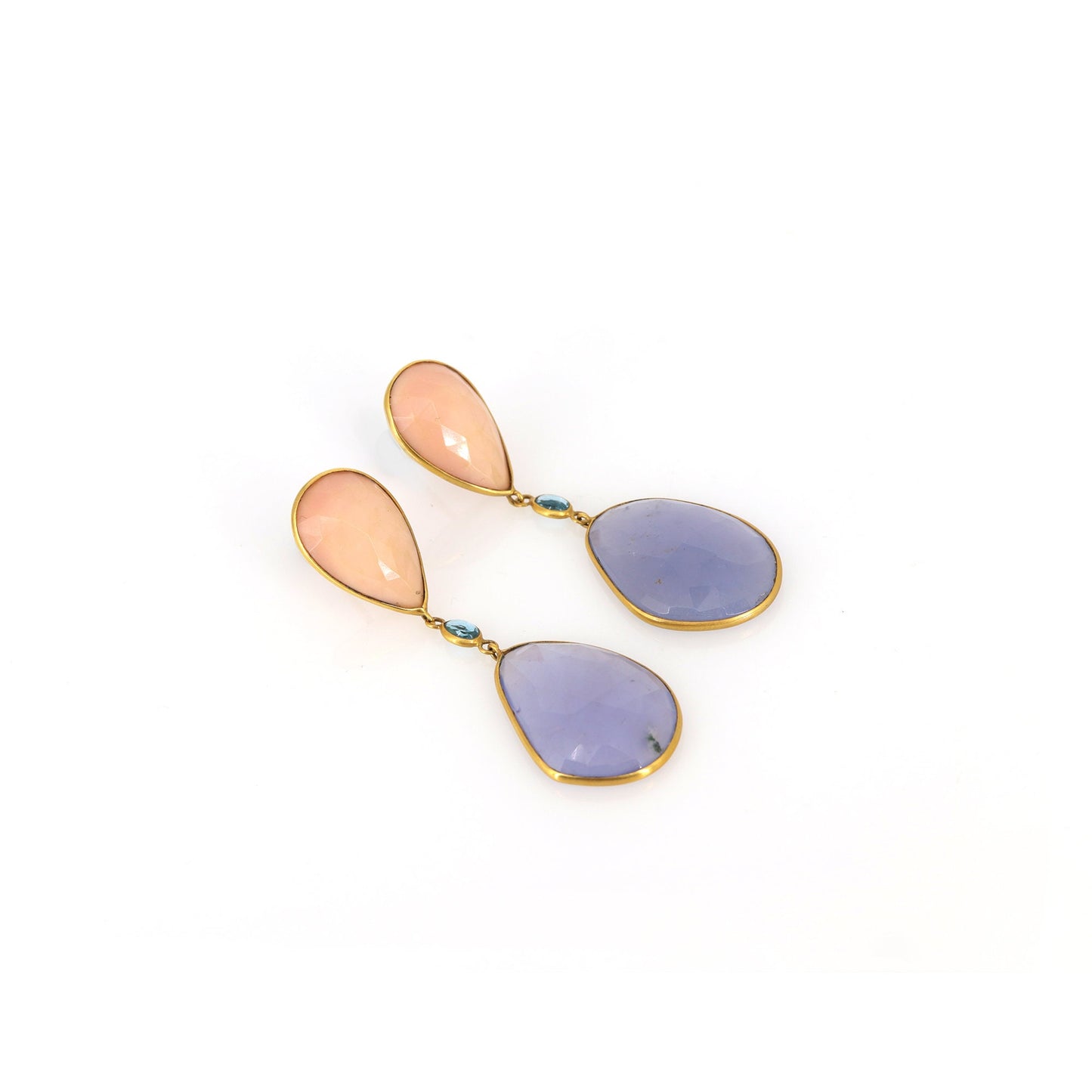 Pink Opal Blue Chalcedony London Blue Topaz Earring 18K Gold