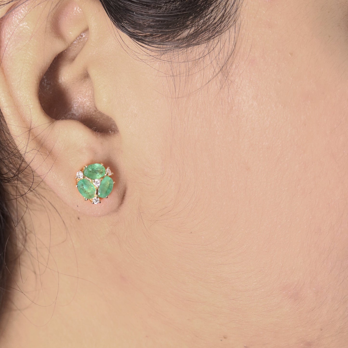 2.52 Emerald Delicate Dainty Studs Earring 14K Gold