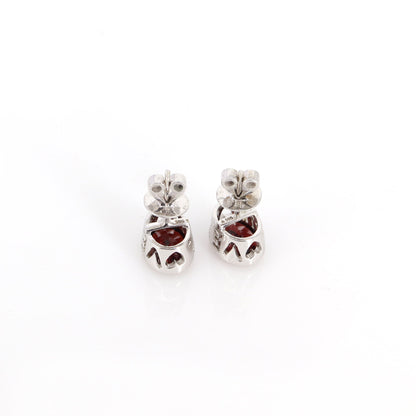 Bezel Red Garnet Oval Shape Studs 14Kt White I Love You Written Studs January Studs Gold