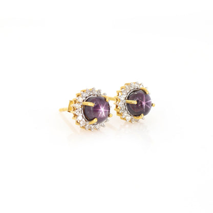 Cluster Center Stone Star Ruby Studs Yellow Birth Gemstone Stud Earring 18K Gold