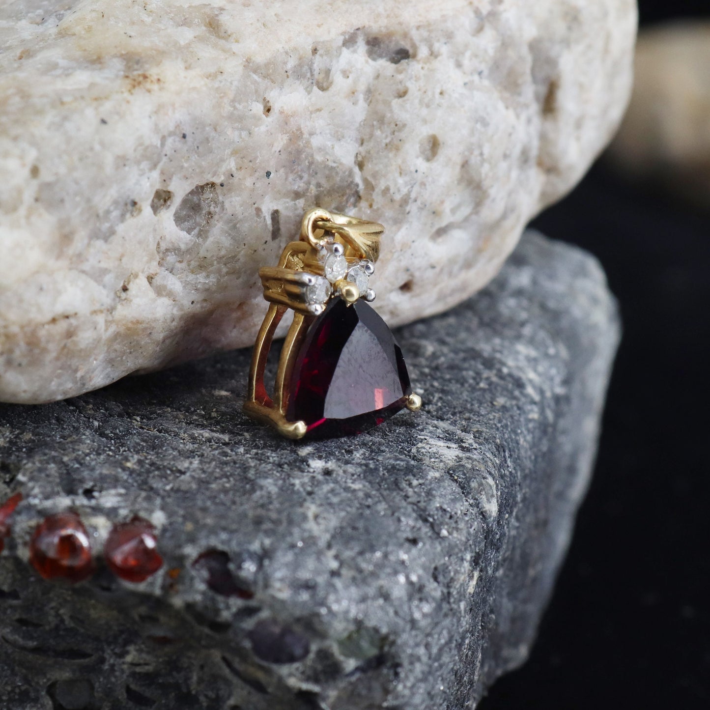 Trillion Cut Garnet Pendant 14K Gold