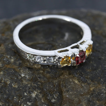 Square Cut Tourmaline American Ring Silver