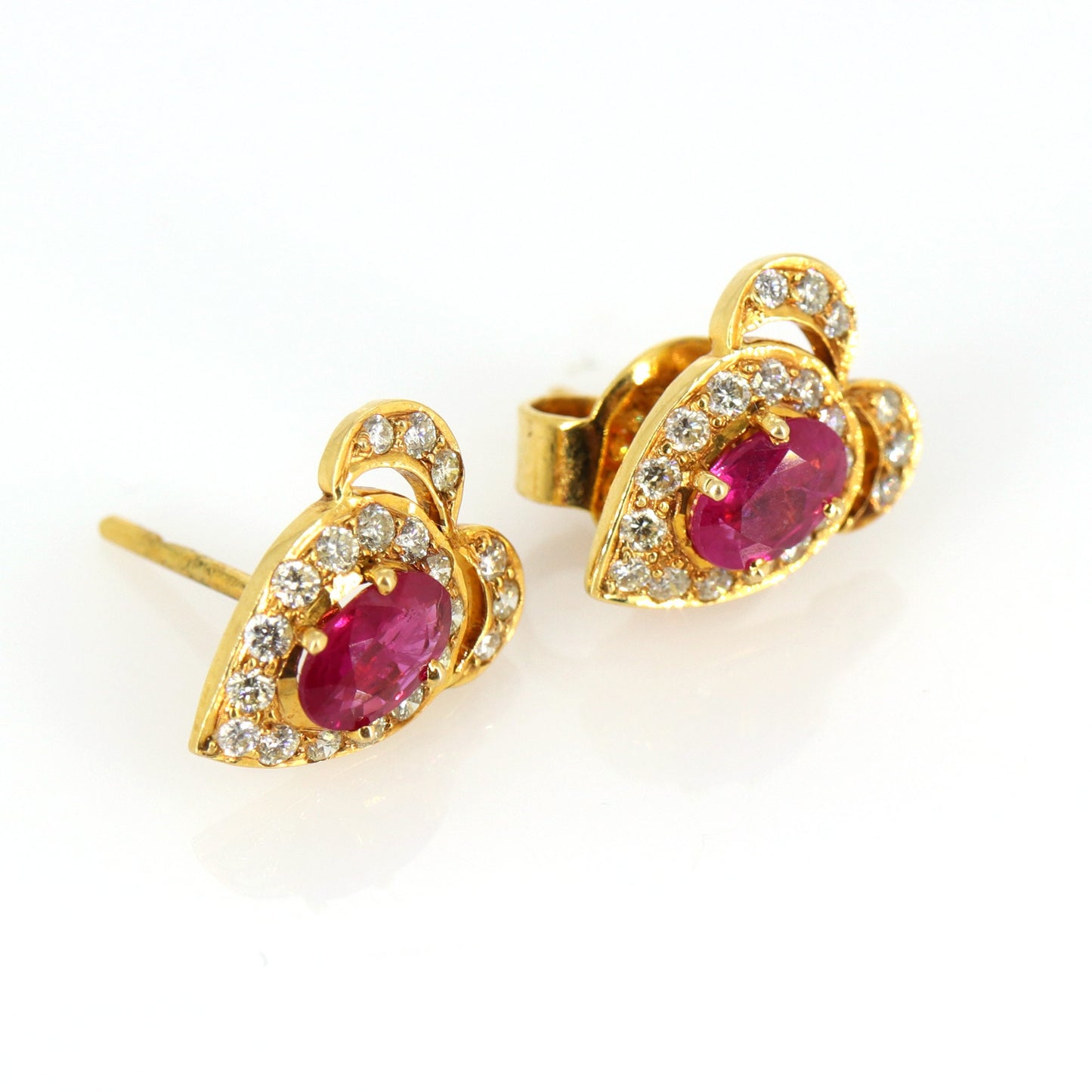 Heart Shape Studs/ Ruby Oval 1.20 Stud Earring 18K Gold